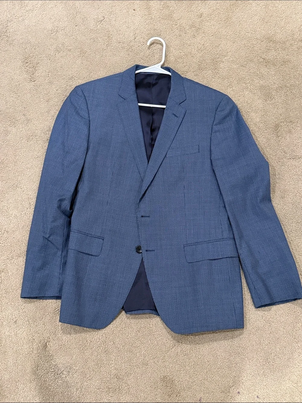 Men's Blue Textured Two-Button Blazer